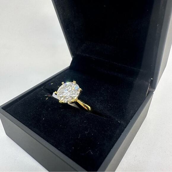 Moissanite Diamond, Yellow Gold 5 Ct Engagement Ring GRA Wedding Size 9 - Picture 10 of 10